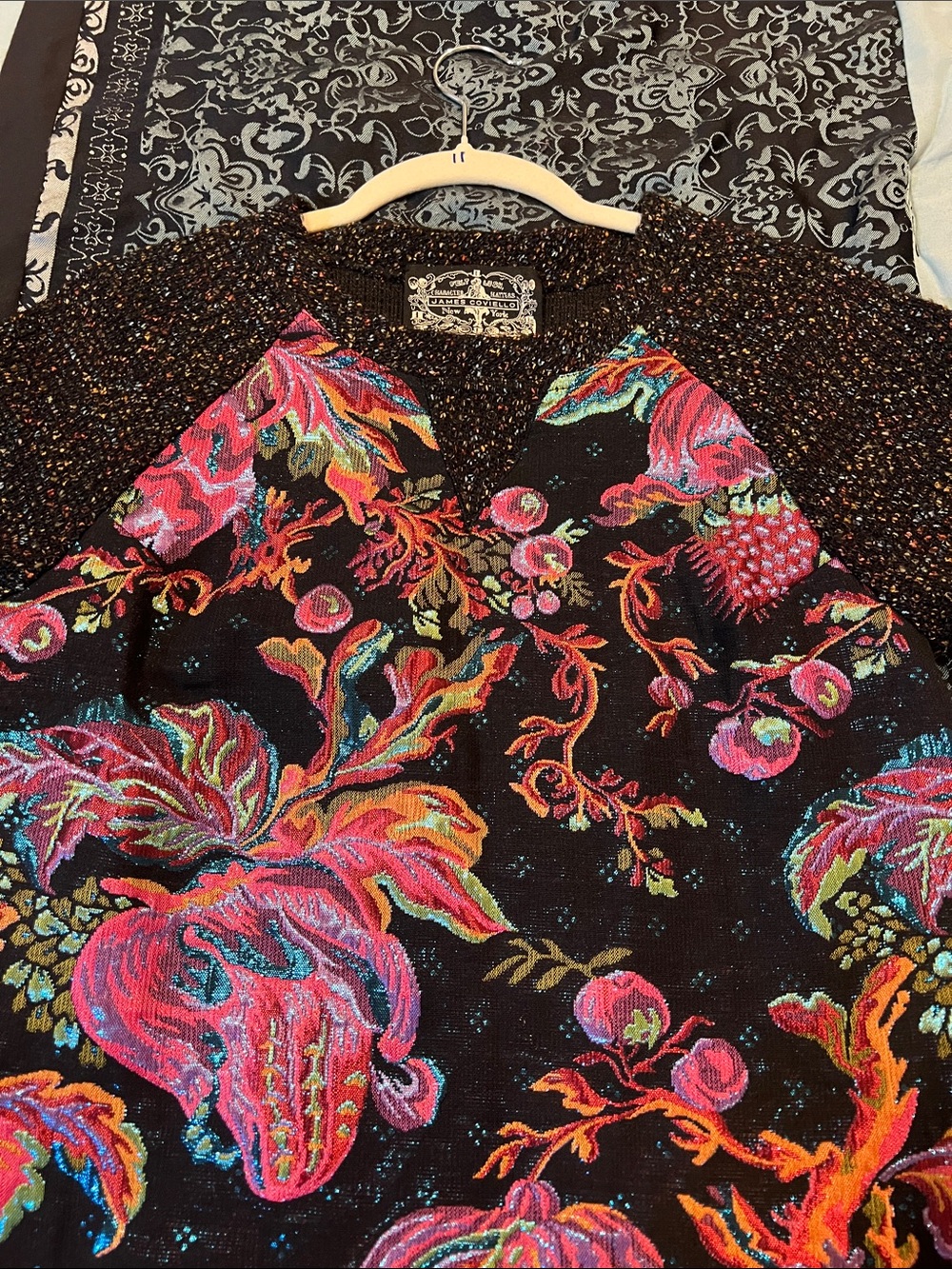 JAMES COVIELLO Bright Floral Black V-Neck Blouse by Johnny Was